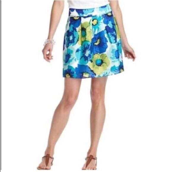 ANN TAYLOR LOFT LINEN BLEND WATERCOLOR FLORAL PLEATED MINI SKIRT 6 - Picture 1 of 13
